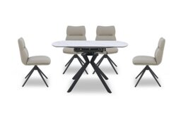 Quattro Round Extending Swivel Dining Table and 4 Swivel Chairs
