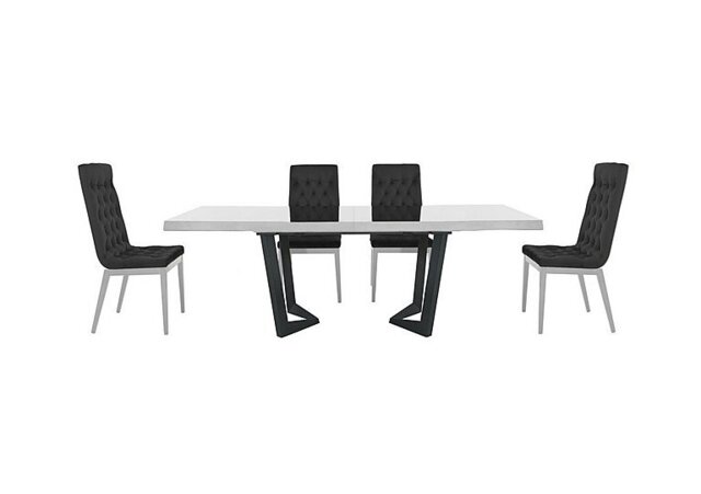 Palazzo 200cm Extending Dining Table in Glossy White with 4 Capitonne Buttoned Chairs - Scarlet Dark Grey
