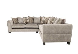 Mariah Large Fabric Scatter Back Corner Sofa - Dapple Cream with Chrome Insert