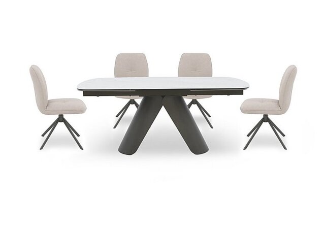 Perla Large Matt Extending Dining Table and 4 Faux Leather Swivel Chairs