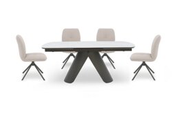 Perla Large Matt Extending Dining Table and 4 Faux Leather Swivel Chairs