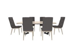 Palazzo 200cm Extending Dining Table in Sand Birch with 6 Capitonne Buttoned Chairs - Aquos Dark Grey
