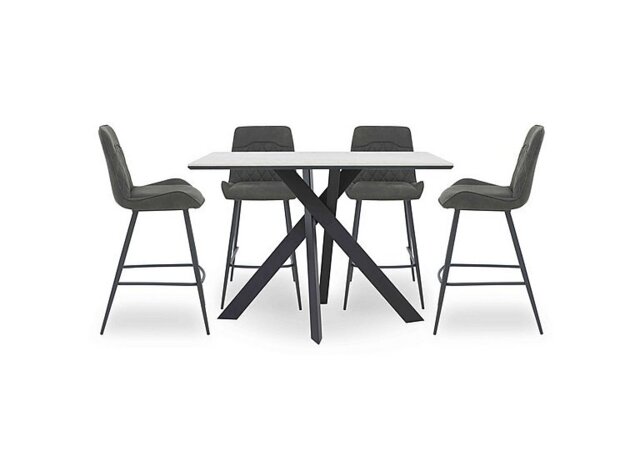 Warrior Crystal White Table and 4 Standard Bar Stools - White