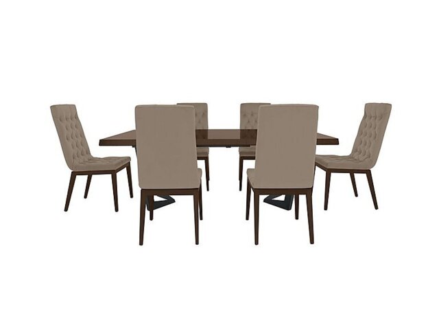 Palazzo 200cm Extending Dining Table in Dark Walnut with 6 Capitonne Buttoned Chairs - Aquos Taupe