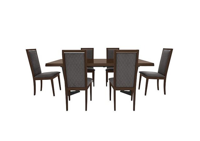Palazzo 200cm Extending Dining Table in Dark Walnut with 6 Rombi Chairs - Aquos Dark Grey