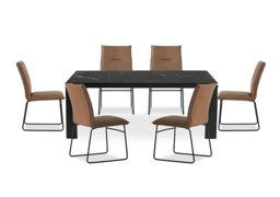 Connubia - Viola 220cm Extra Large Extending Dining Table with Calacatta Ceramic Top and Graphite Wooden Legs and 6 Maya Chairs - Tobacco