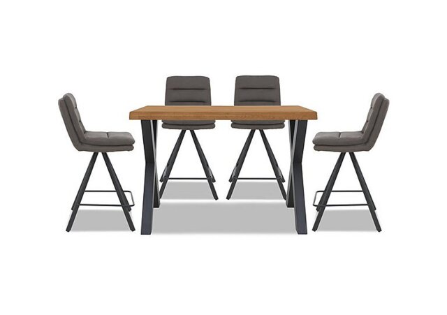 Bodahl - Hades 140cm Straight Edge Table with X Shaped Legs and 4 Njord Anthracite Fabric Swivel Bar Stools