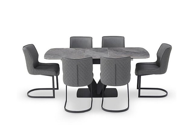 Cupra Pop Up Extending Dining Table and 6 Chairs - 140-cm - Charcoal