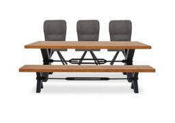 Bodahl - Terra Straight Edge Dining Table with Tension Bolt X-Leg, Bench and 3 Steel Fabric Swivel Chairs - 220-cm