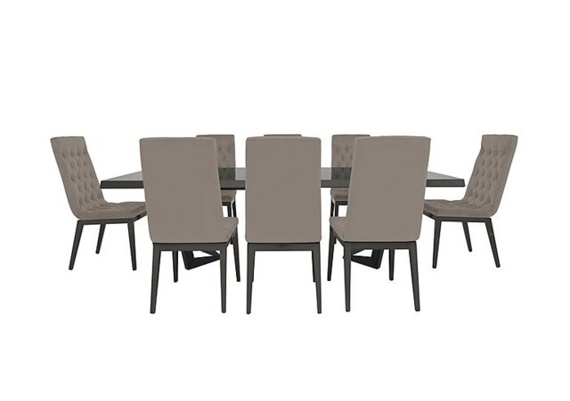 Palazzo 200cm Extending Dining Table in Silver Birch with 8 Capitonne Buttoned Chairs - Scarlet Taupe