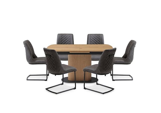 Jayden Pop Up Extending Dining Table and 6 Faux Leather Cantilever Chairs - 140-cm - Dark Grey