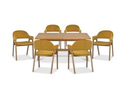 Stratford Small Extending Dining Table with 6 Fabric Dining Arm Chairs - Mustard Velvet