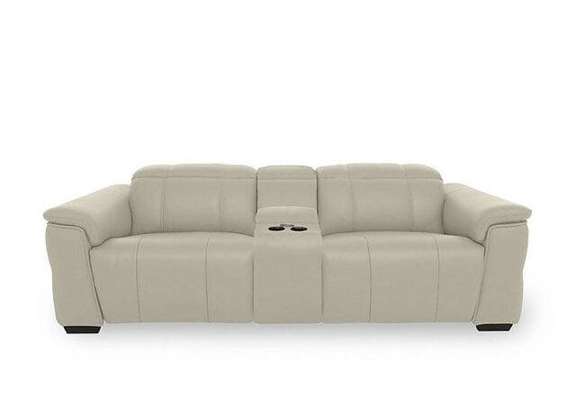 Inca NC Leather 3 Seater Power Recliner Sofa with Pop Up Light Console and Power Headrests - Bone China