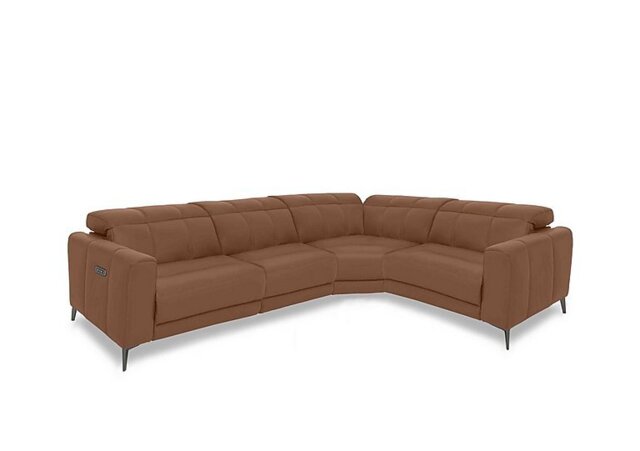 Ezra Leather Power Recliner Right Hand Facing Corner Sofa with Power Headrests - Butterscotch - Sofas and Armchairs - In Time for Christmas