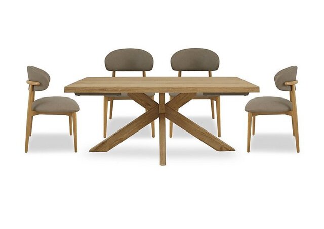 Riga Dining Table with Wooden Star Base and 4 Wooden Chairs - 180-cm - Taupe