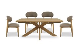 Riga Dining Table with Wooden Star Base and 4 Wooden Chairs - 180-cm - Taupe
