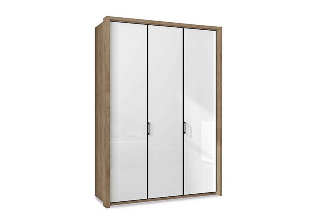 Wiemann - Dallas 157cm 3 Door Hinged Glass Wardrobe - Bianco Oak and White
