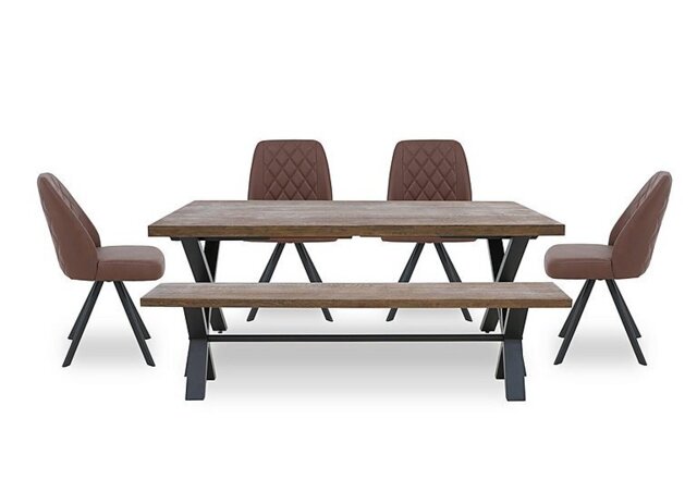 Jupiter Large Dining Table with X Shaped Legs, Bench and 4 Swivel Chairs