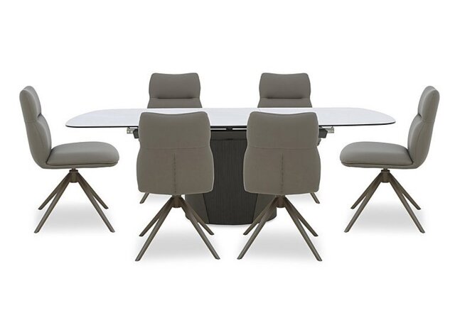 Icon White Extending Dining Table and 6 Diva Chairs with Bronze Legs - 180-cm