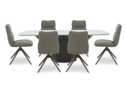 Icon White Extending Dining Table and 6 Diva Chairs with Bronze Legs - 180-cm