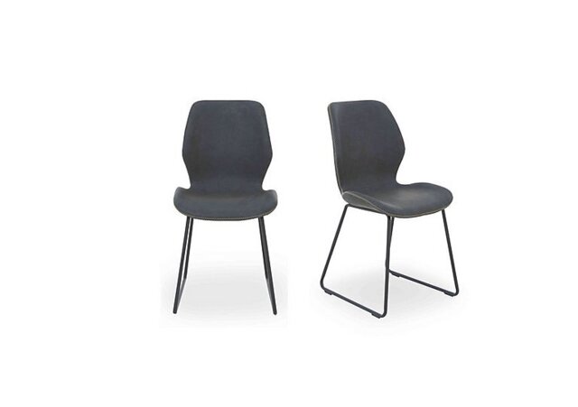 Matteo Pair of Faux Leather Ski Leg Dining Chairs - Dark Grey