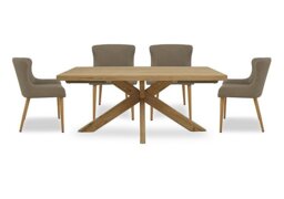 Riga Dining Table with Wooden Star Base and 4 Upholstered Chairs - 180-cm - Taupe - Dining Room Furniture - In Time for Christmas