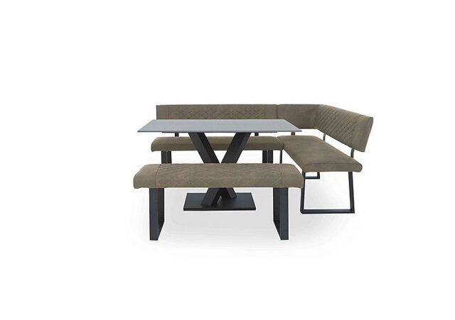 Warrior Grey Compact Fixed Dining Table with Right Hand Facing Corner Bench and Standard Bench - Grey