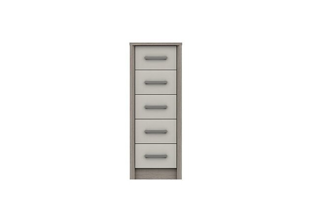 London Bedrooms - Euston 5 Drawer Narrow Chest - Grey Oak/White Grey Gloss