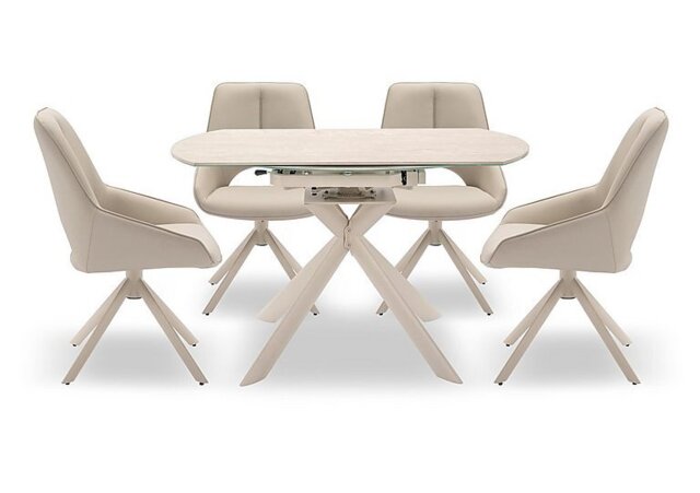 Tino Swivel Extending Dining Table and 4 Faux Leather Swivel Chairs
