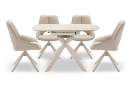 Tino Swivel Extending Dining Table and 4 Faux Leather Swivel Chairs