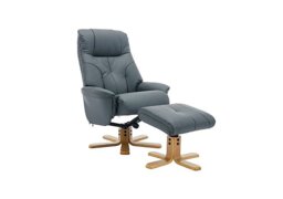 Muscat Leather Swivel Recliner Chair and Footstool - Petrol Blue