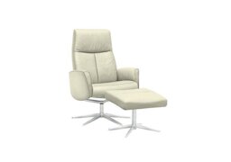G Plan - Vaasa Leather Swivel Recliner Chair and Footstool with Chrome Base - Cambridge Chalk