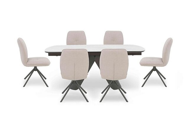 Perla Large Matt Extending Dining Table and 6 Faux Leather Swivel Chairs