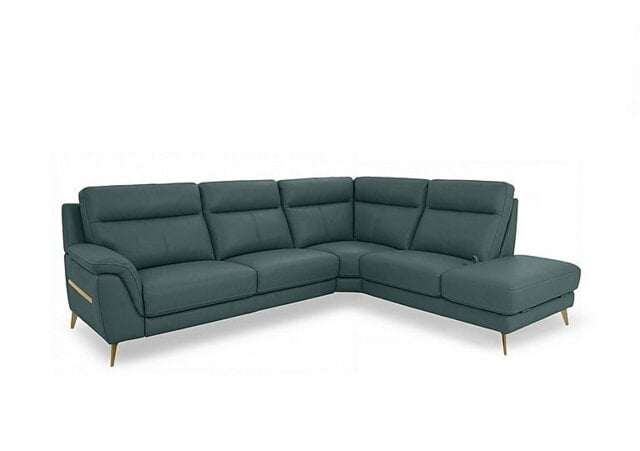 World of Leather - Eclipse Leather Right Hand Facing Corner Sofa with Chaise End Storage - Lake Green