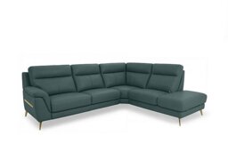 World of Leather - Eclipse Leather Right Hand Facing Corner Sofa with Chaise End Storage - Lake Green