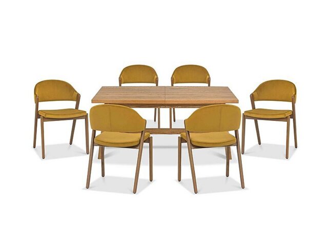 Stratford Small Extending Dining Table with 6 Fabric Chairs - Mustard Velvet