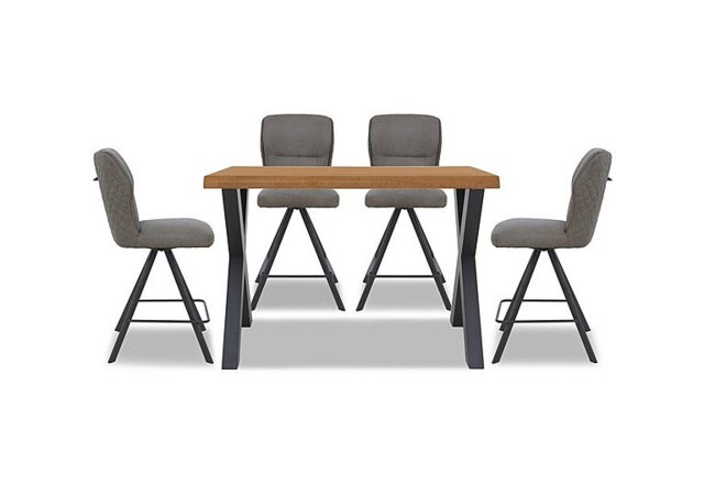 Bodahl - Hades 140cm Straight Edge Table with X Shaped Legs and 4 Terra Steel Fabric Swivel Bar Stools