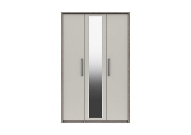 London Bedrooms - Euston 3 Door Tall Wardrobe with Mirrors - Grey Oak/White Grey Gloss