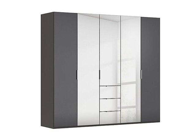 Rauch - Formes 5 Door Bifold Combi Wardrobe with 2 Glass Doors and 3 Mirror Doors - Graphite/Basalt Front