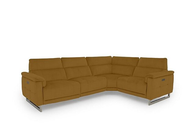Moet Fabric Power Recliner Right Hand Facing Corner Sofa with Telescopic Headrests - Opulence Saffron
