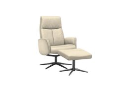 G Plan - Vaasa Leather Swivel Recliner Chair and Footstool with Black Base - Cambridge Stone