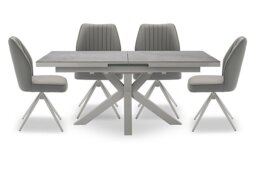 Fumo Pop Up Extending Dining Table and 4 Faux Leather Swivel Chairs - 178-cm