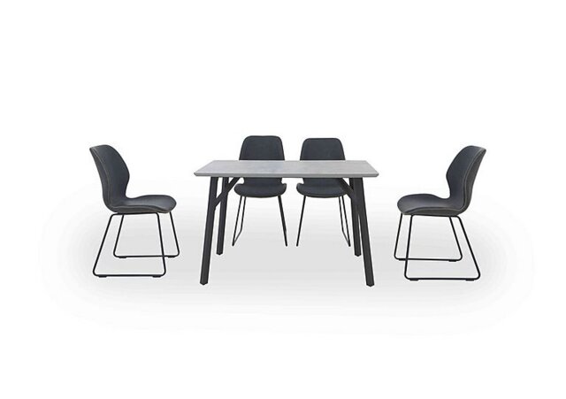 Matteo Rectangular Dining Table with 4 Faux Leather Ski Leg Chairs - Dark Grey