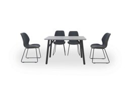 Matteo Rectangular Dining Table with 4 Faux Leather Ski Leg Chairs - Dark Grey
