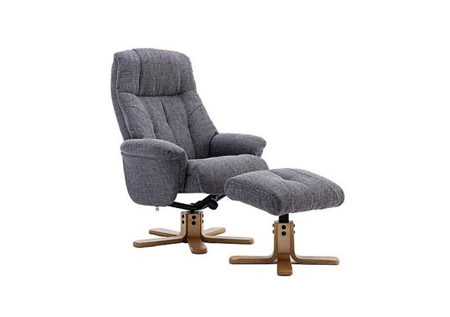 Muscat Fabric Swivel Recliner Chair with Footstool - Lisbon Grey