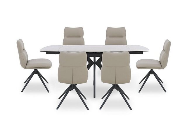 Quattro Extending Draw Leaf Table and 6 Swivel Dining Chairs