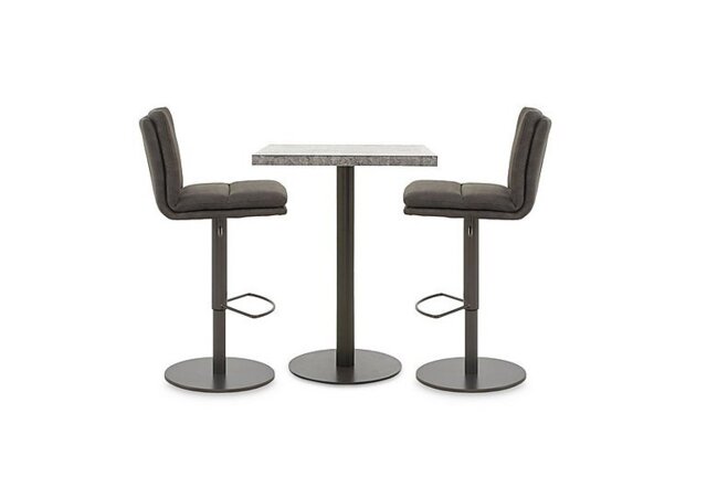 Moon Small Table and 2 Fabric Rise and Swivel Bar Stools