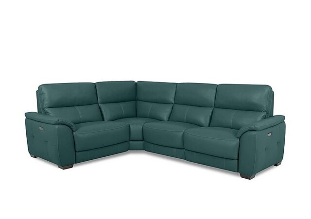 World of Leather - Saffron Small BV Leather Power Recliner Left Hand Facing Corner Sofa - BV Lake Green