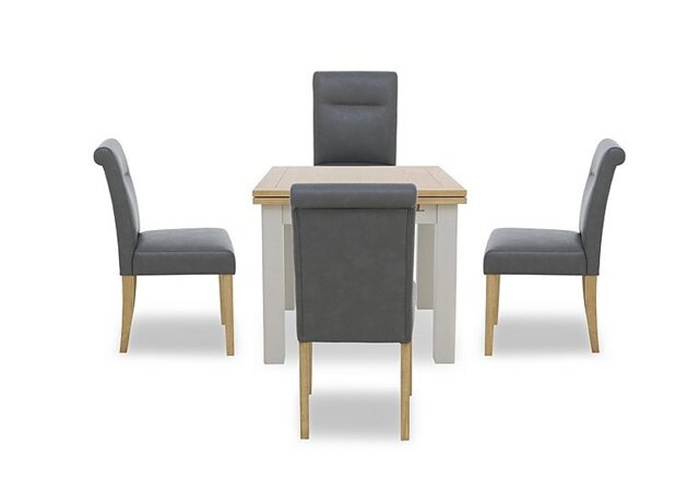 Lewis Small Draw Leaf Extending Dining Table and 4 Roll Back Faux Leather Chairs - Dark Grey