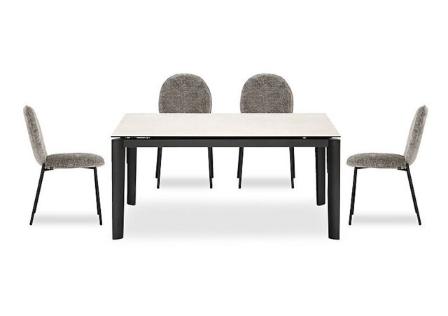 Connubia - Rosa 160cm Medium Extending Dining Table with Salt White Ceramic Top and Black Metal Legs and 4 Riley Chairs
